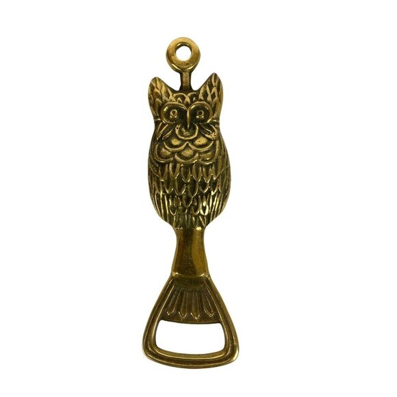 Vintage Brass Owl Bottle Opener With Hanging Loop Bar Tool Made In Korea - Picture 2 of 6